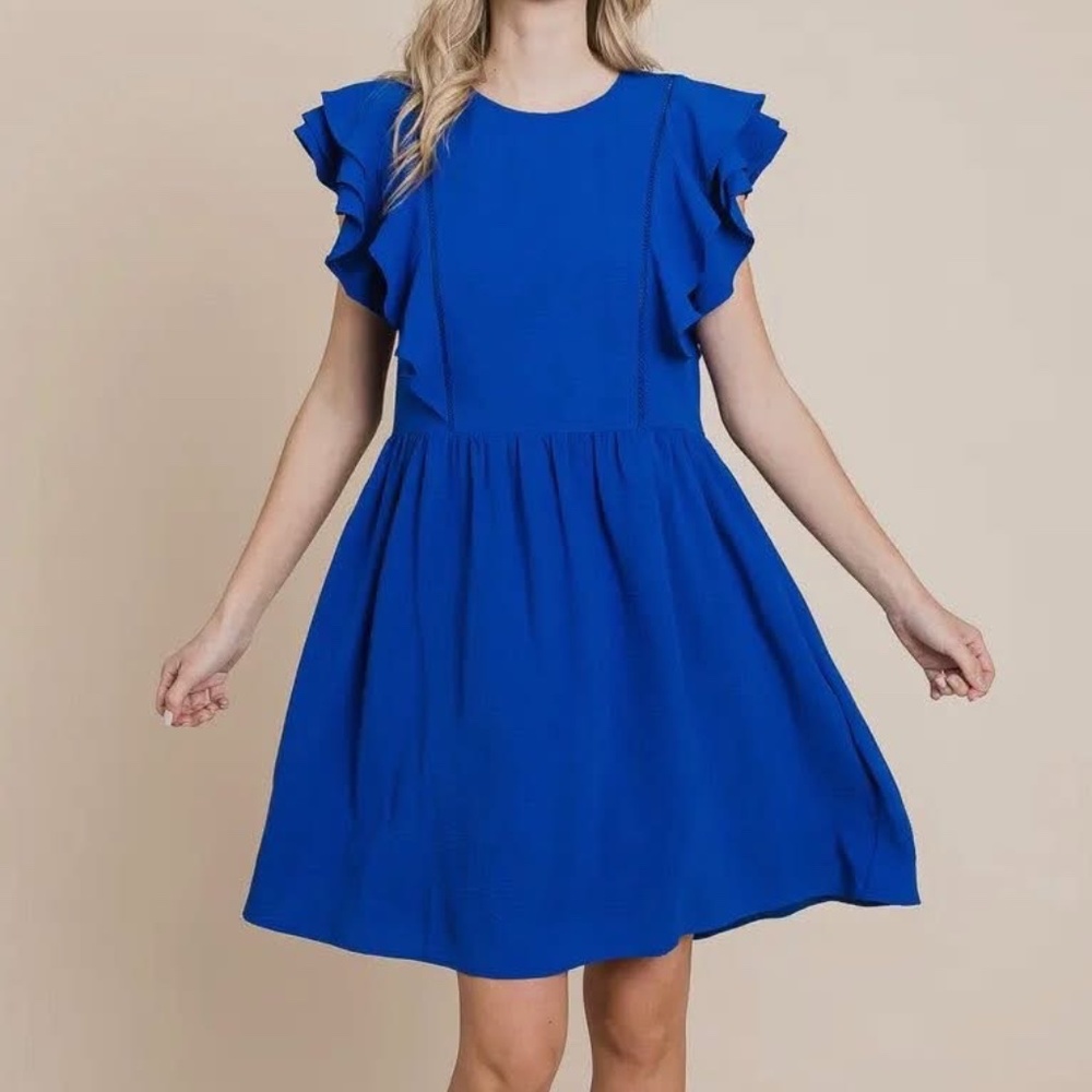 Roly Poly Flutter Sleeve Dress (Royal Blue)